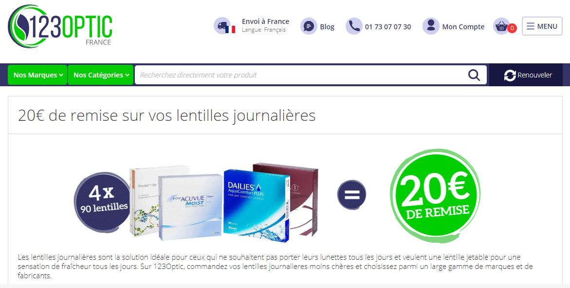 123optic un site avec des remises sur les lentilles