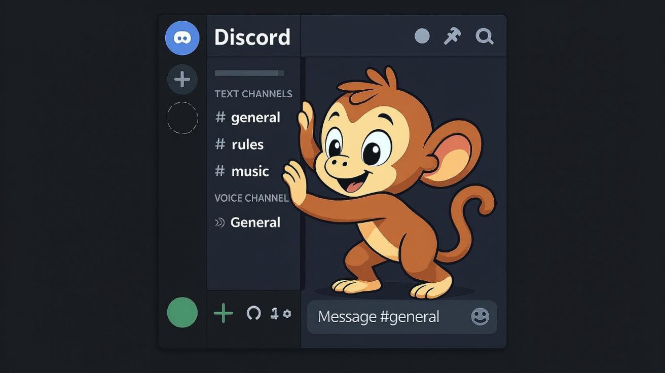un petit singe mignon qui pousse la sidebar de discord
