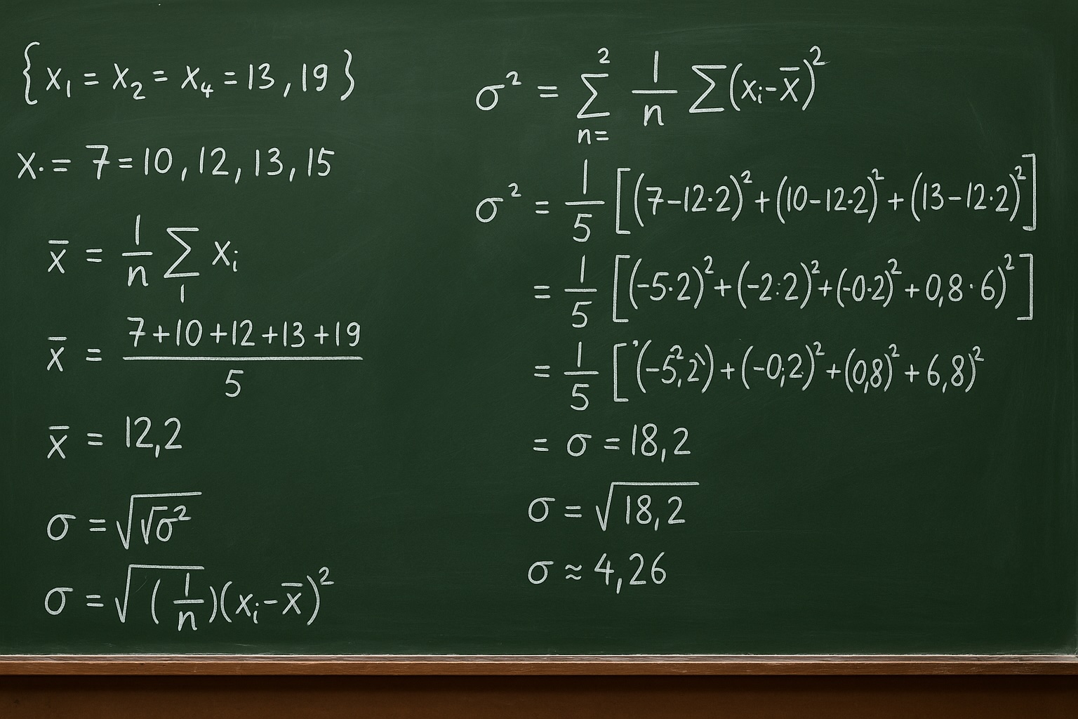 A blackboard representing statistics calculations